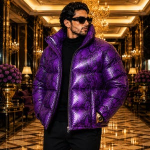 Men's Python Puffer Jacket Quilted Winter Bubble Jacket  Luxury Streetwear Zip Up Python Jacket,Lederjacke Herren.