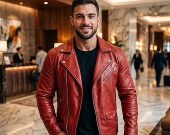 Men's Genuine Leather Biker Jacket – Classic Motorcycle Style, Quality