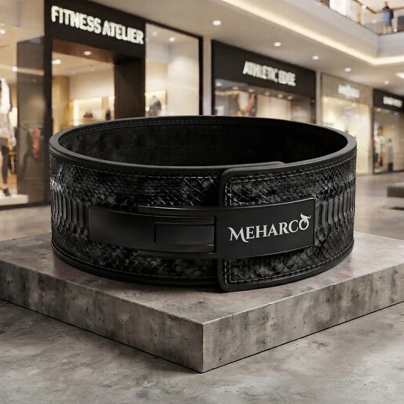 Python Embossed Leather Weightlifting Belt, Gym Lever Belt, Powerlifting Belt, Fitness Belt, Custom Gym Belt. image 4