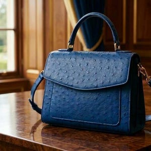 Ostrich Leather Tote Bag Luxury Designer Handbag Genuine Ostrich Top Handle Handbag-Blue