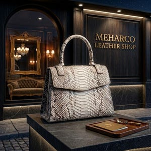 Meharco Textured Leather Satchel Bag, Elegant Structured Top Handle Shoulder Purse