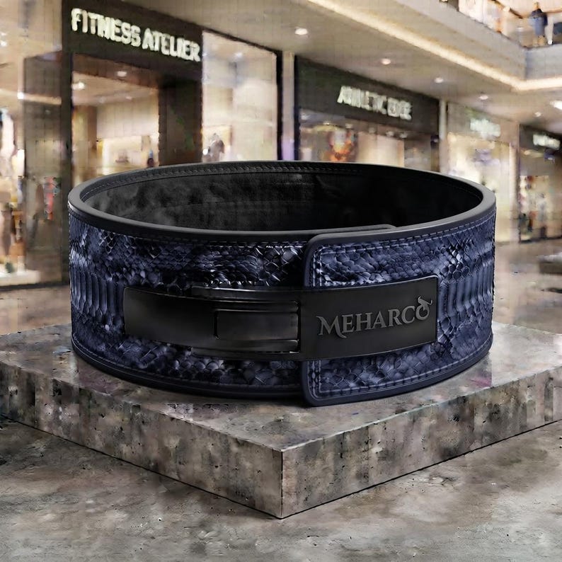 Python Embossed Leather Weightlifting Belt, Gym Lever Belt, Powerlifting Belt, Fitness Belt, Custom Gym Belt. image 3