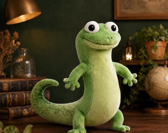 Green Gecko Plush Toy | Soft Stuffed Lizard, Kids Room Decor
