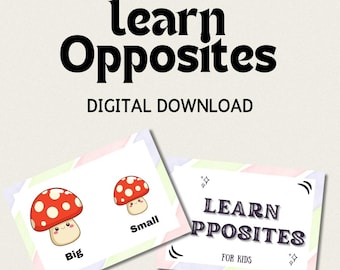 Tegenovergestelde woorden-flashcards voor kinderen | 30 paar | Afdrukbare leerkaarten | Educatieve voorschoolse thuisschoolactiviteit