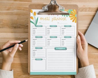 Weekly Meal Planner Printable | Kitchen Organizer | Meal Planning Template | Grocery List & Notes | Digital Download