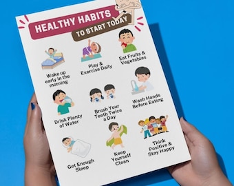 Healthy Habits Poster for Kids | Daily Routine Wall Art | Classroom & Home Learning | Positive Lifestyle