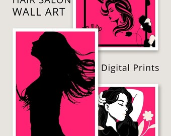 Hair Salon Wall Art | Pink and Black Glam Prints | Woman Fashion Posters | Digital Download