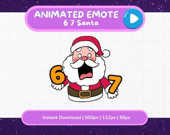 Animowana emotka świąteczna „Six Seven Santa” | Naklejka GIF z memem „67” dla streamerów Twitcha i Discorda