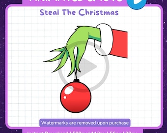 Animowana emotka „Grinch kradnie święta” na Twitchu i Discordzie – ozdoba świąteczna | Nakładka na transmisję świąteczną