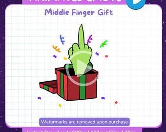 Animowana emotka środkowego palca z prezentem Twitch Discord, zabawna animowana emotka Grincha z okazji świąt Bożego Narodzenia