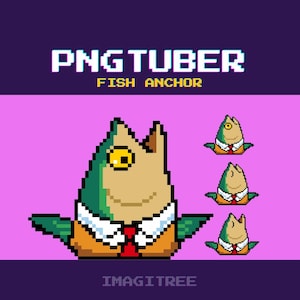 Animated Pixel Fish News Anchor PNGTuber Model, Veadotube Mini File, Twitch YouTube Discord OBS