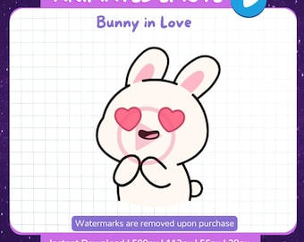 Animowany emotikona "Zakochany Króliczek" w formacie GIF na Twitch i Discord. Uroczy, kawaii, walentynkowy serduszko. Natychmiastowe pobranie.