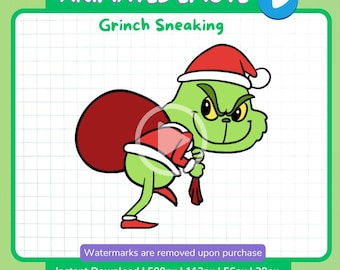 Animowana emotka Grincha Skradającego się | Emotka ze strumienia na Twitchu i Discordzie | Animacja reakcji na Boże Narodzenie | Pobierz natychmiast