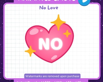 Animowana emotka „No Love” w kształcie serca | Uroczy antywalentynkowy emotikona na Twitchu i Discordzie | Różowa emotka „NO” na streamie | Natychmiastowe pobranie