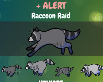 Waschbär Raid Run Animiertes Emote und Alarm: Handgezeichnetes GIF (Digitaler Download)