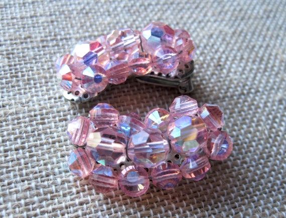 Vintage Pink Crystal clip on earrings - ear climbe
