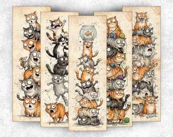 Cats Bookmarks, Crazy Cat Bookmark, Bookmark Cat, Printable Bookmark, Book Lovers Gift, Library Bookmarks, Png Bookmarks, Book Marks Sets