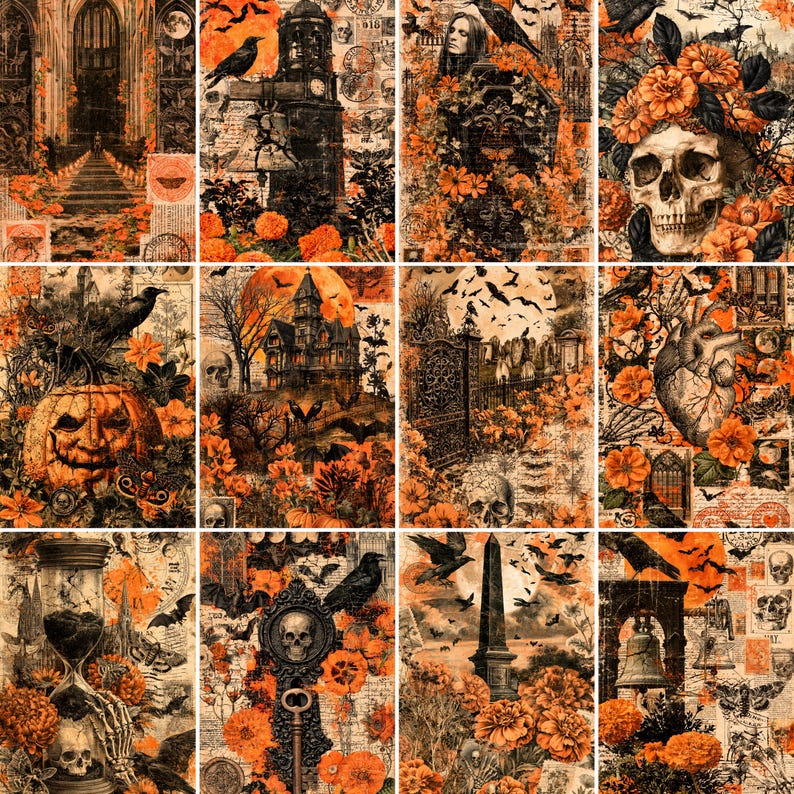 Halloween Skeleton Junk Journal Printable Pages, Digital Scrapbook ...