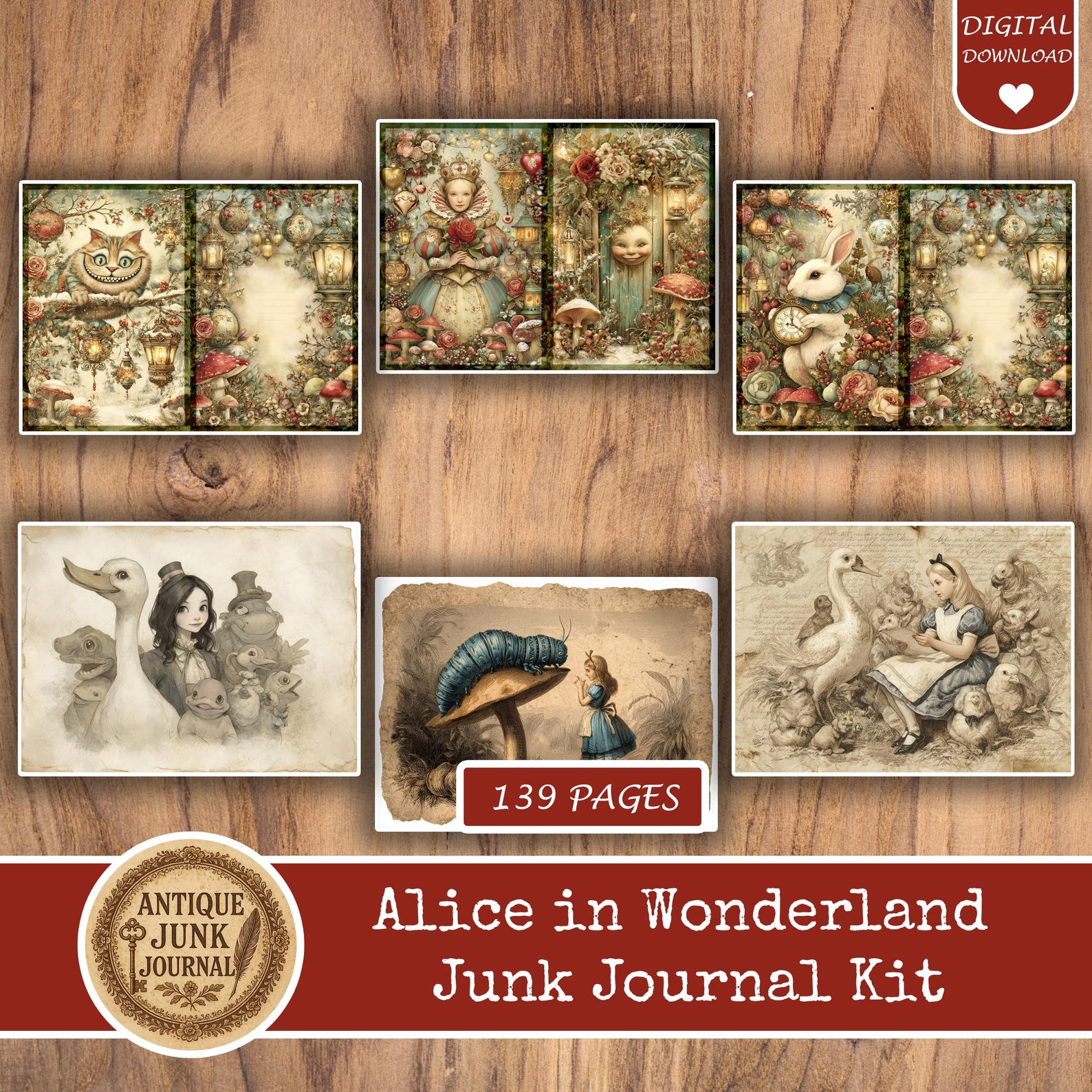 Alice in Wonderland Junk Journal Kit, Alice in Wonderland Junk Journal ...