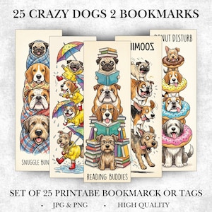 Hundbokmärken, Galen hundbokmärke V2, Bokmärkeshund, Utskrivbart bokmärke, Gåva för bokälskare, Bibliotekbokmärken, Png-bokmärken, Bokmärkesset