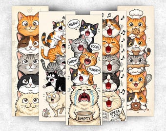 Segnalibro Gatto Pazzo, Segnalibri Gatti V2, Segnalibro Gatto, Segnalibro Stampabile, Regalo per gli Amanti dei Libri, Segnalibri da Biblioteca, Segnalibri Png, Set di Segnalibri