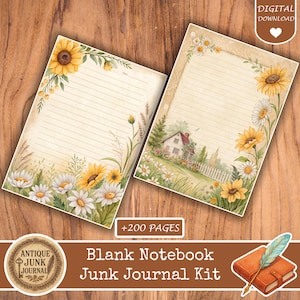 Blank Notebook Junk Journal, Junk Journal Supplies, Junk Journal Kits, Blank Journal, Vintage junk journal kit, Lined Paper journal, junk journal supplie,junk journal kits,junk journal ideas,junk journal paper,junk journaling kits,junk journaling,vintage junk journal,lined junk journal,Blank Notebook Paper,blank junk journal,floral junk journal,scrapbook,digital papers,