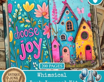 Whimsical Junk Journal Kit, Printable Happy Journal Pages, Colorful Scrapbook Paper Pack, Whimsical Junk Journal Pages, Whimsical Prints