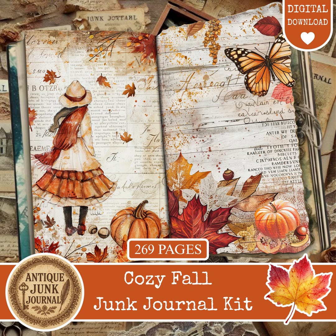 Cozy Fall Junk Journal Kit, Autumn Junk Journal Pages, Autumn Scene ...