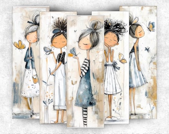 Butterfly Girls Bookmarks, Girls Bookmark, Quirky Girls Printable Bookmarks, Whimsical Printable Set, Bookmarks Set, Bookmarks Girls, 36 Set