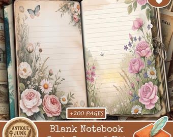 Junk Journal Blank Pages, Flower Junk Journal Papers, Junk Journal Supplies, Blank Junk Journal, Lined Paper, Flower Journal Pages