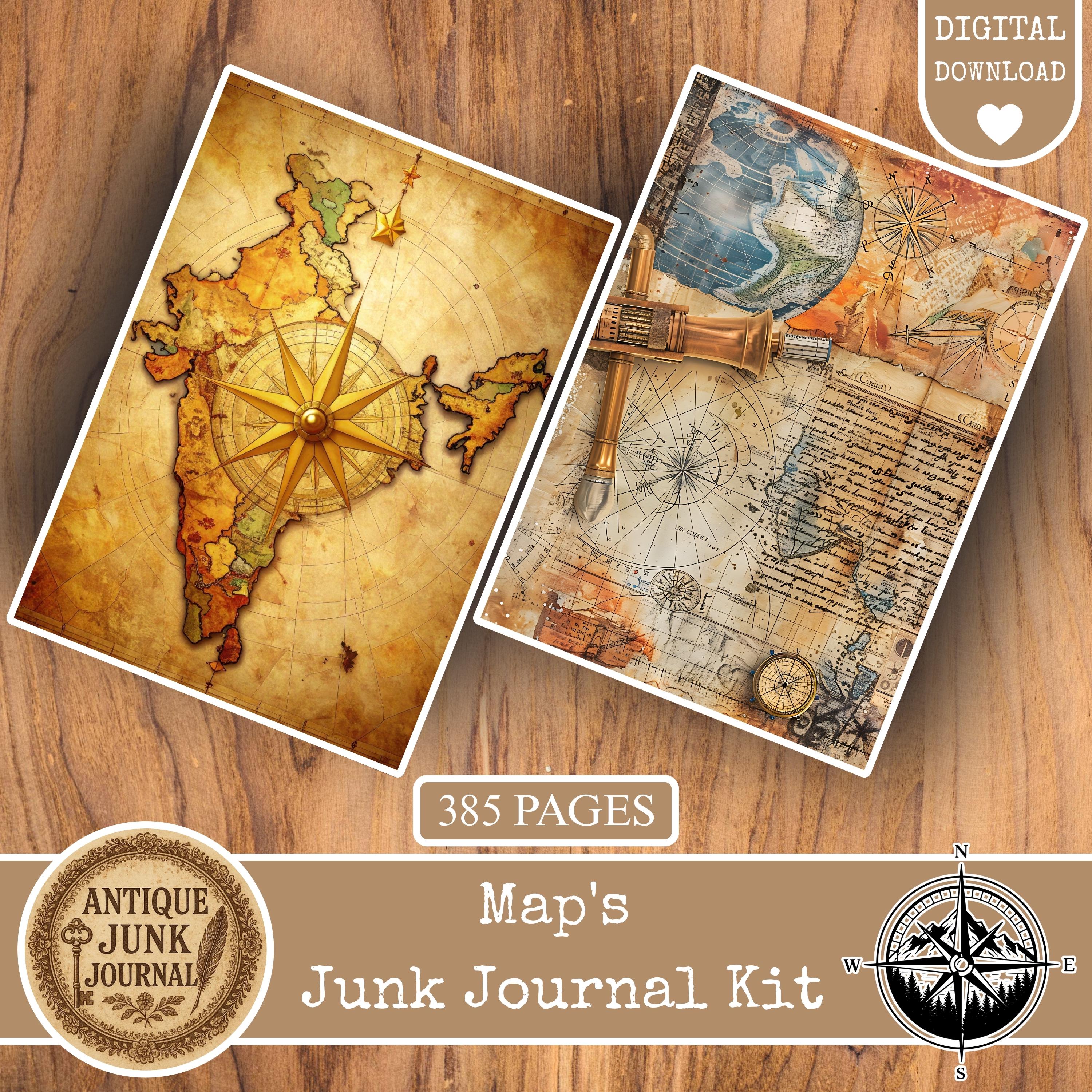 Map Junk Journal, Vintage Map Junk Journal Kit, Junk Journal Supplies ...