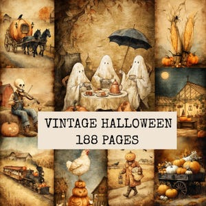 Vintage Halloween Farm Junk Journal Pages, Fall Printable (Digital Download)