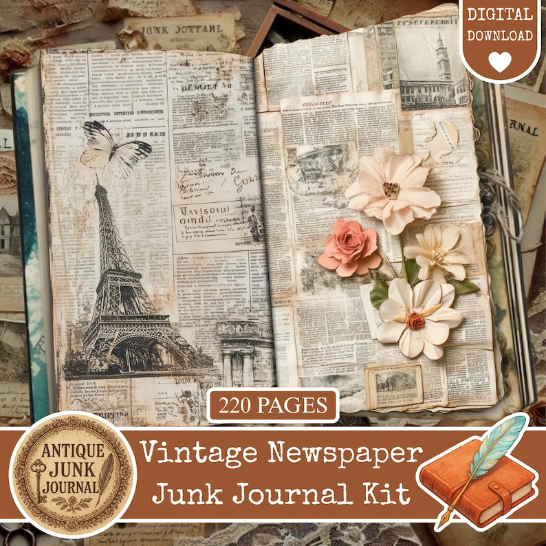 Vintage Newspaper Junk Journal, Junk Journal Supplies, Junk Journal ...