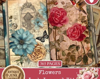Colorful Flowers Digital Papers, Watercolor Flower Backgrounds, Floral Junk Journal Pages, Printable Paper Set, Junk Journal Flowers, Flower