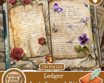 Ledger journal papers, Junk journal supplies, junk journal kits, old ledger paper, handwritten, vintage journal papers, ledger printable