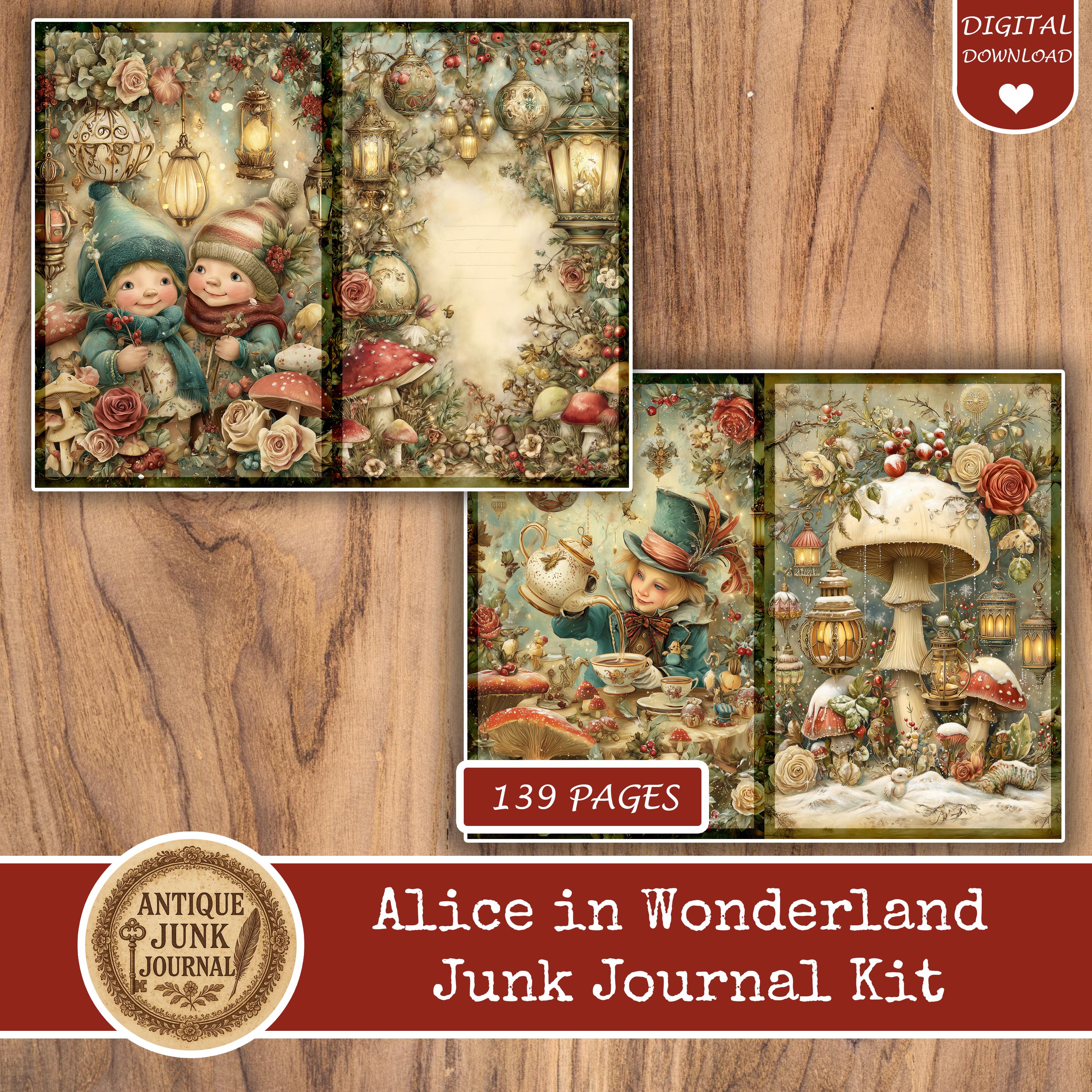 Junk Journal Alice in Wonderland, Alice in Wonderland Junk Journal Kit ...
