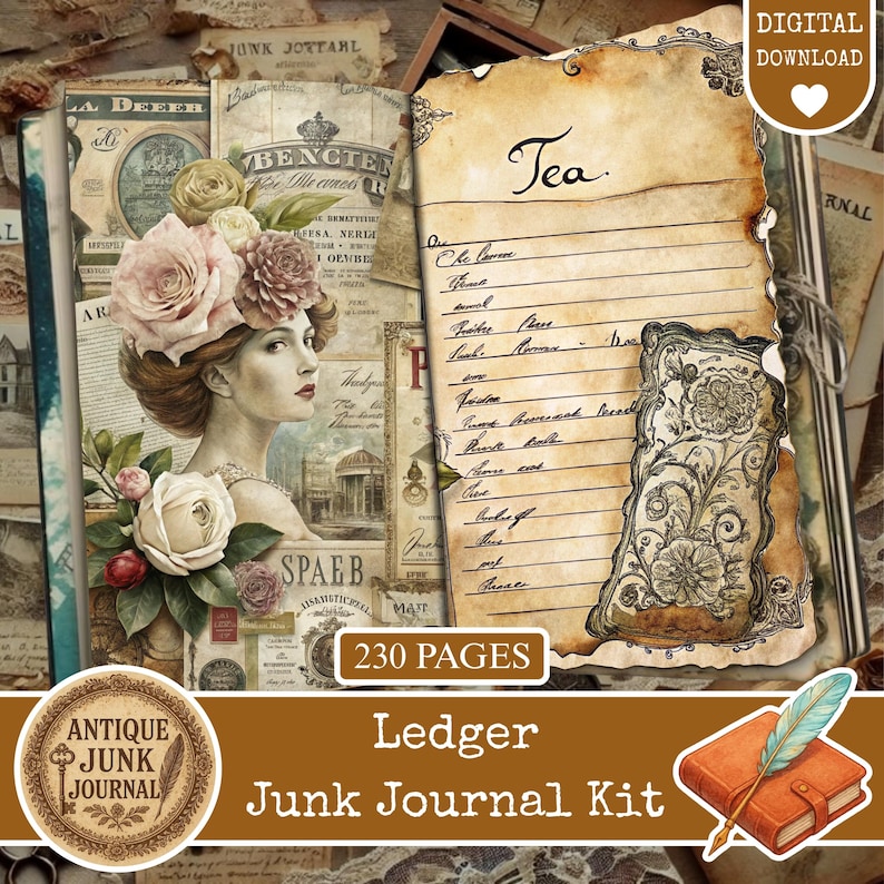 Ledger Junk Journal Ephemera, Scrapbooking Journal, Junk Journal Kits ...