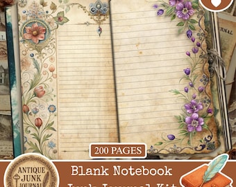 Blank Notebook Junk journal paper, junk journal supplies, junk journal kits, Blank Notebook pages, blank junk journal scrapbook, Ephemera