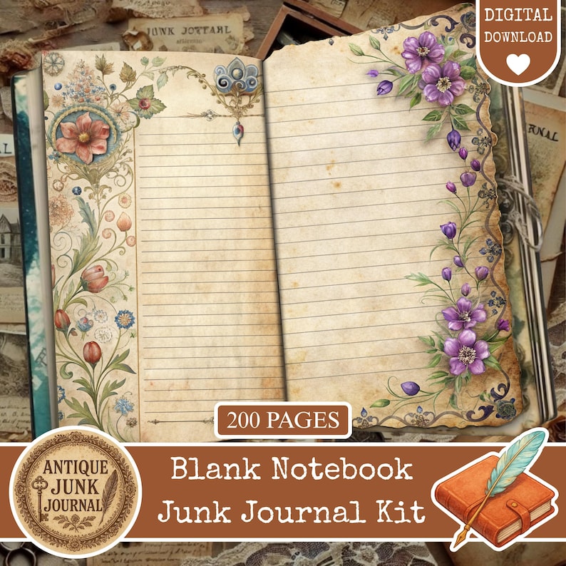 Blank Notebook Junk Journal Paper, Junk Journal Supplies, Junk Journal ...