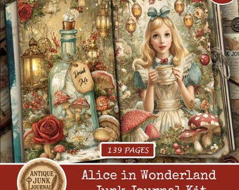 Junk Journal Alice In Wonderland, Alice in Wonderland Junk Journal Kit, Fantasy Junk Journal, Fantasy Junk Journal Pages, Vintage Printable