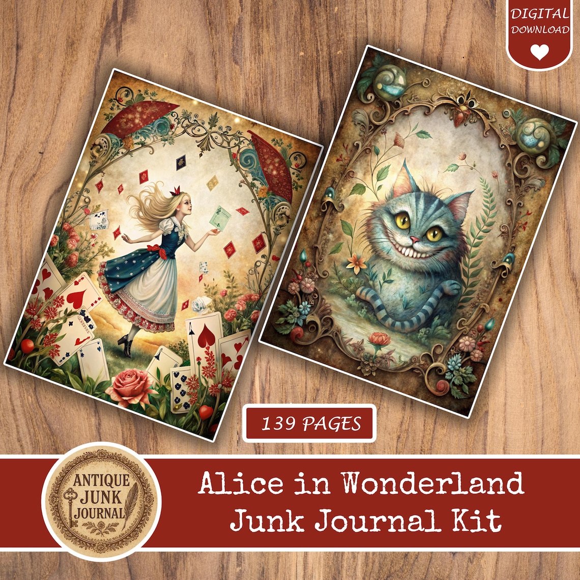 Alice in Wonderland Junk Journal Kit, Junk Journal Alice in Wonderland ...