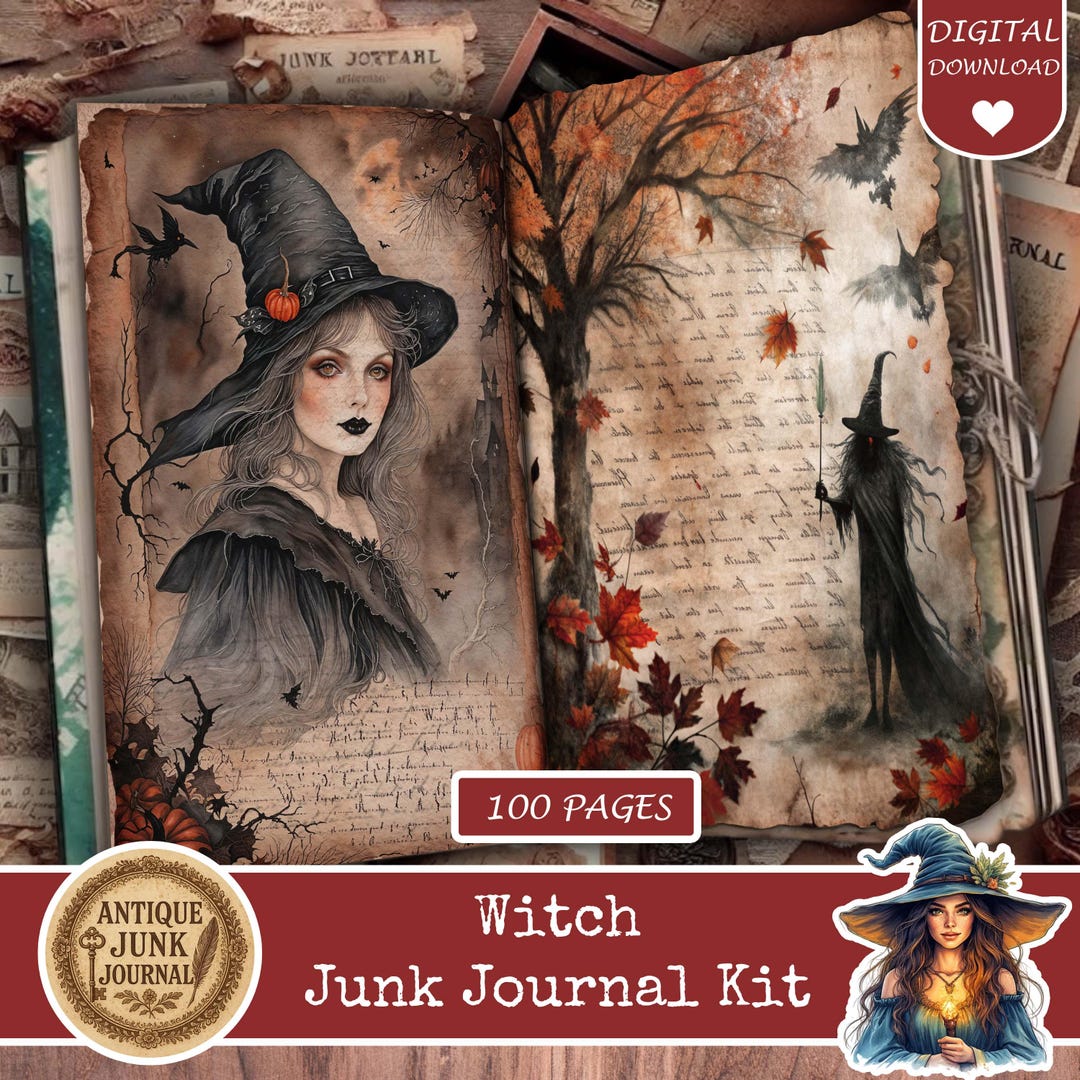 Junk Journal Witch, Gothic Junk Journal, Fall Junk Journal Kit, Witch ...