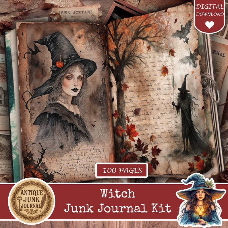 Junk Journal Witch, Gothic Junk Journal, Fall Junk Journal Kit, Witch ...