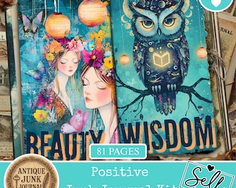 Positive Words Junk Journal Kit, Positive Words Junk Journal Pages, Colorful Inspirational Papers, Whimsical Motivational Pages, Positivity