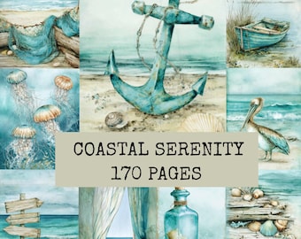 Coastal Serenity Junk Journal Kit, Vintage Nautical Ephemera, Ocean Digital Paper (Digital Download)