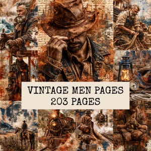 Kit de journal créatif vintage pour homme, papiers rustiques et masculins, aventure d'explorateur cowboy, style steampunk industriel, kit de journal créatif pour gentleman