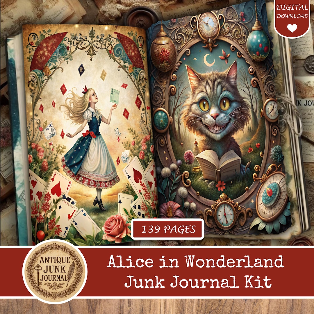Alice in Wonderland Junk Journal Kit, Junk Journal Alice in Wonderland ...