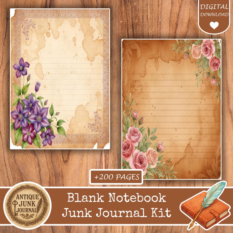 Blank Notebook Junk Journal, Junk Journal Supplies, Junk Journal Kits ...