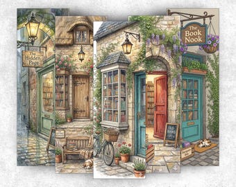 The Book Shop-bladwijzers, set van 30 verschillende afdrukbare boekenleggers, afdrukbare bladwijzer, cadeau voor boekenliefhebbers, bibliotheekbladwijzers, cadeau voor lezers