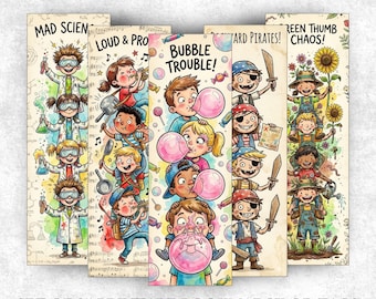 Kids Bookmarks, Crazy Kid Bookmark, Bookmark Kid, Printable Bookmark, Book Lovers Gift, Library Bookmarks, Png Bookmarks, Book Marks Sets